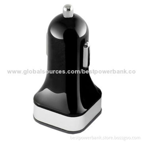 Good Quality 2 USB Car Chargers with Color Aluminum Rim, 12 to 24V DC Input Range for All Smartphone